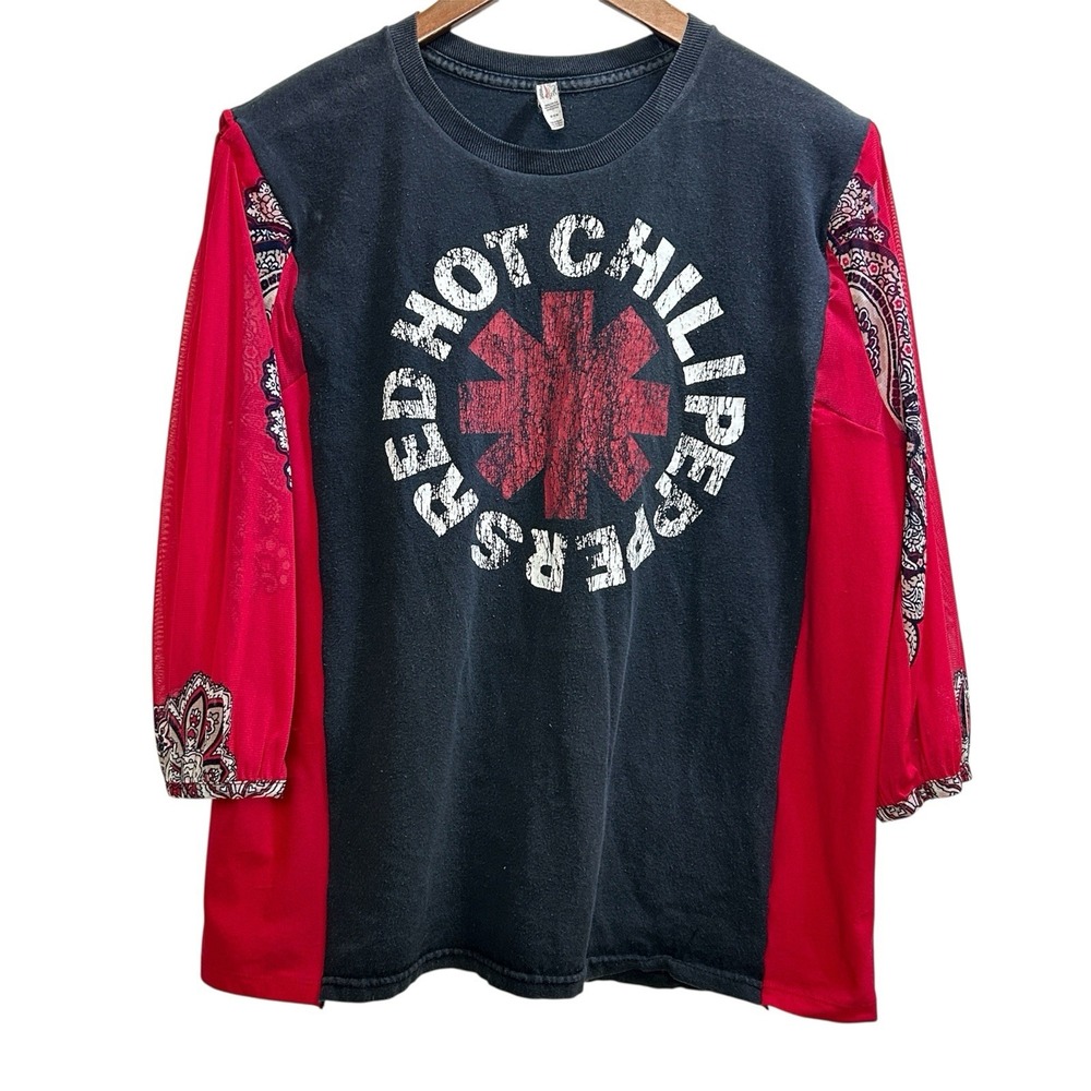 Upcycled Cold Shoulder Red Hot Chili Peppers Y2K Band T-shirt True OOAK SZ S-XL